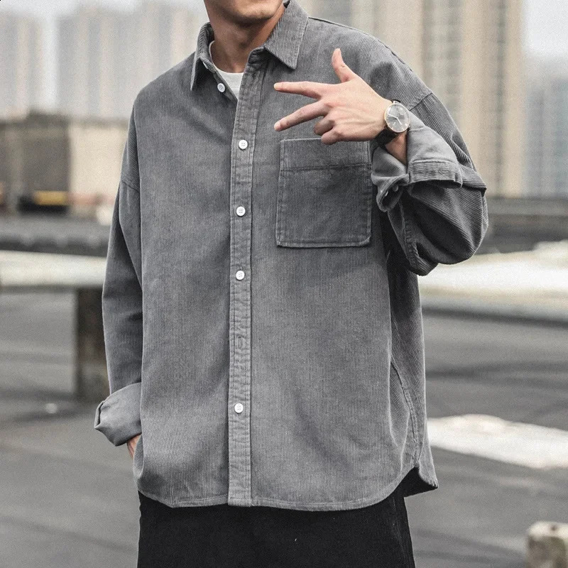 Mens Long Sleeve Corduroy Shirt Casual Loose-fit Autumn/winter Thickened Japanese Trendy Style Shirt Jacket For Men 240822