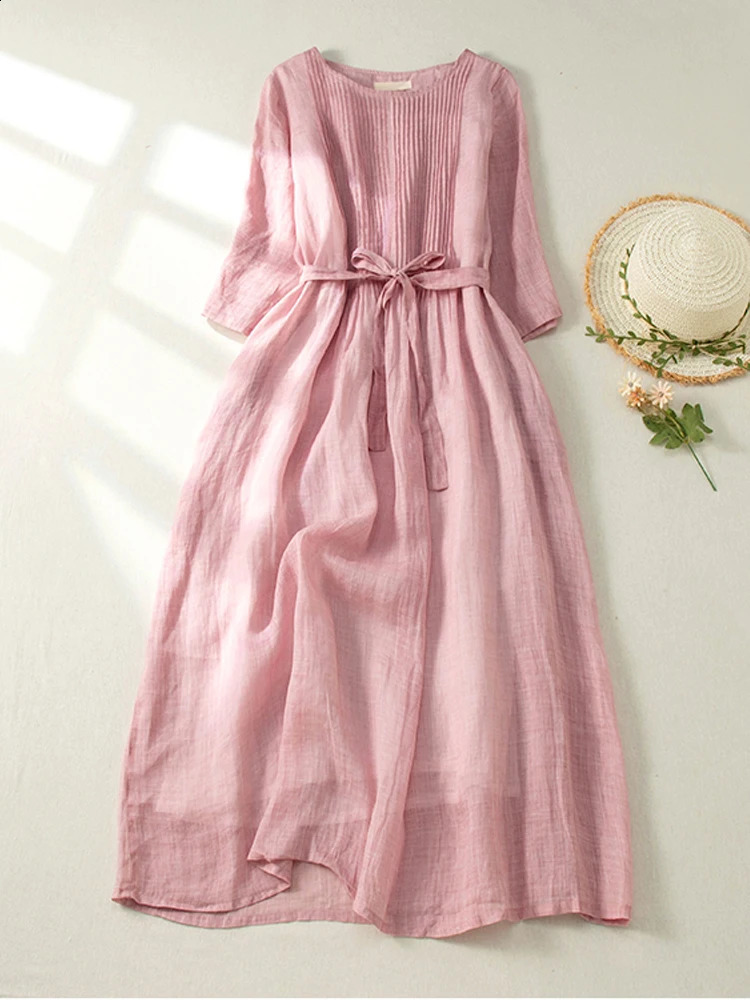 Japan Style Double couches Femmes Robes Chic Organ Pleas Short Sleeve O Cotton Coton Bended Office Lady MIDI Robes Robe Femme 240822