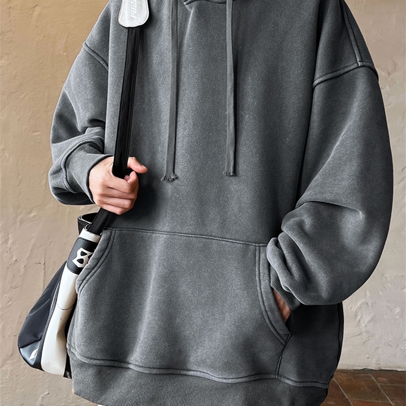 Spring Autumn Washed Hoodies Men 360G Heavy Cotton High Street Vintage Oversized Sweatshirts Y2k Hoody Harajuku Tops y240822