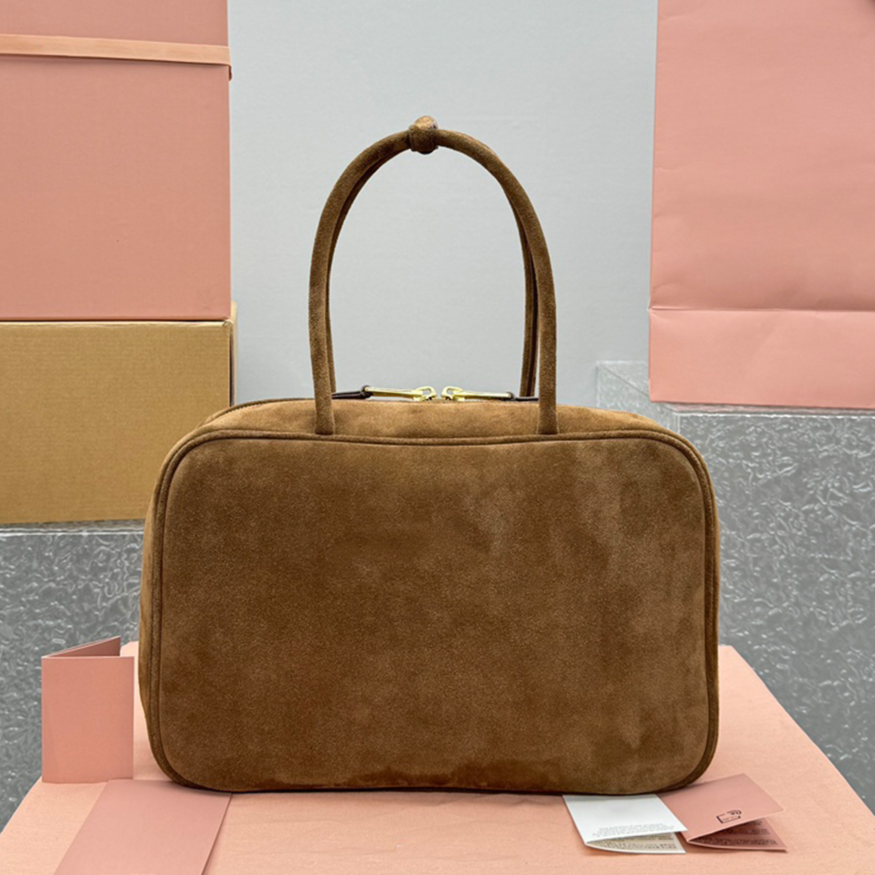 New Top Quality 10A Suede Beau Bag Fashion Designer Soft Embossed Suede Handles Shoulder Bag Golden Hardware Zipper Closure Handbag Linen Blend Lini
