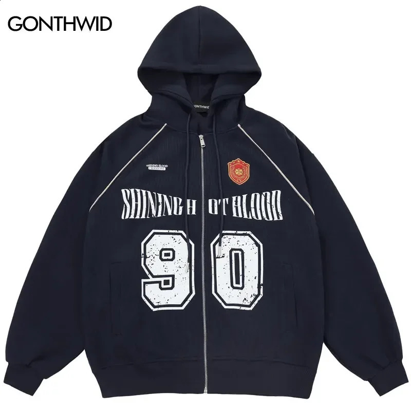 Vintage Hoodie Jacket Y2K Graphic Printed Full Zip Up Hooded Sweatshirt Hip Hop Racing Hoodies Harajuku Sports Streetwear Coats 240822