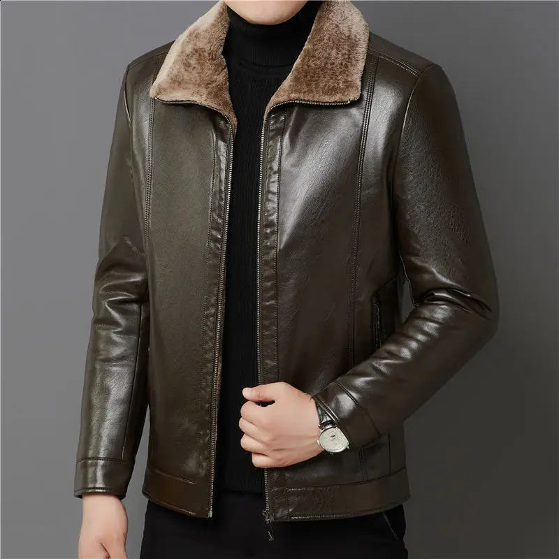 Veste en cuir authentique pour hommes plus velours hommes hiver chauds épaissis manteau manche en mollet d'automne PU t710 240822