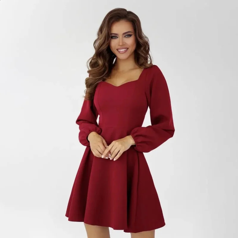 Robe de mode printemps Femme Vestido Puff Long Manche à manches hivernales Automne Robes de streetwear solide élégant en V