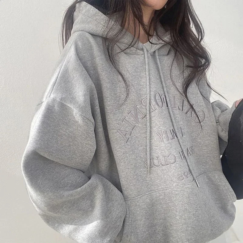 Womens Hooded Sweatshirt with Fleece Loose Warm Top Fashionable Sports Casual Pullover for Autumn and Winter 240822