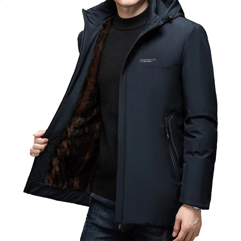 Casual Fashion Thicken Warm Men Long Parka Winter Fleece Jacket with Hood Windbreaker Coats Mens Clothing Overcoat Outwear 240823