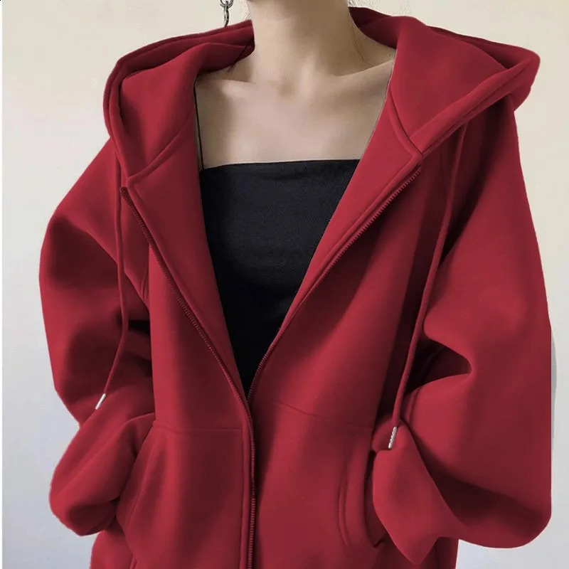 Hoodies Femmes à manches longues zippés up Hooded mode harajuku swetshirts simples couleur de couleur décontractée style coréen style 240822