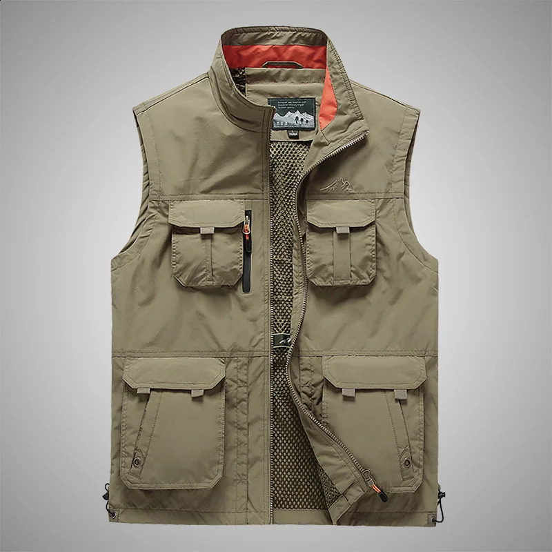 Mens Vest Tactical Webbed Gear Coat Summer Waterproof Waistcoat Tool Many Pocket Mesh Work Sleeveless Jacket Male Large 6XL 240822