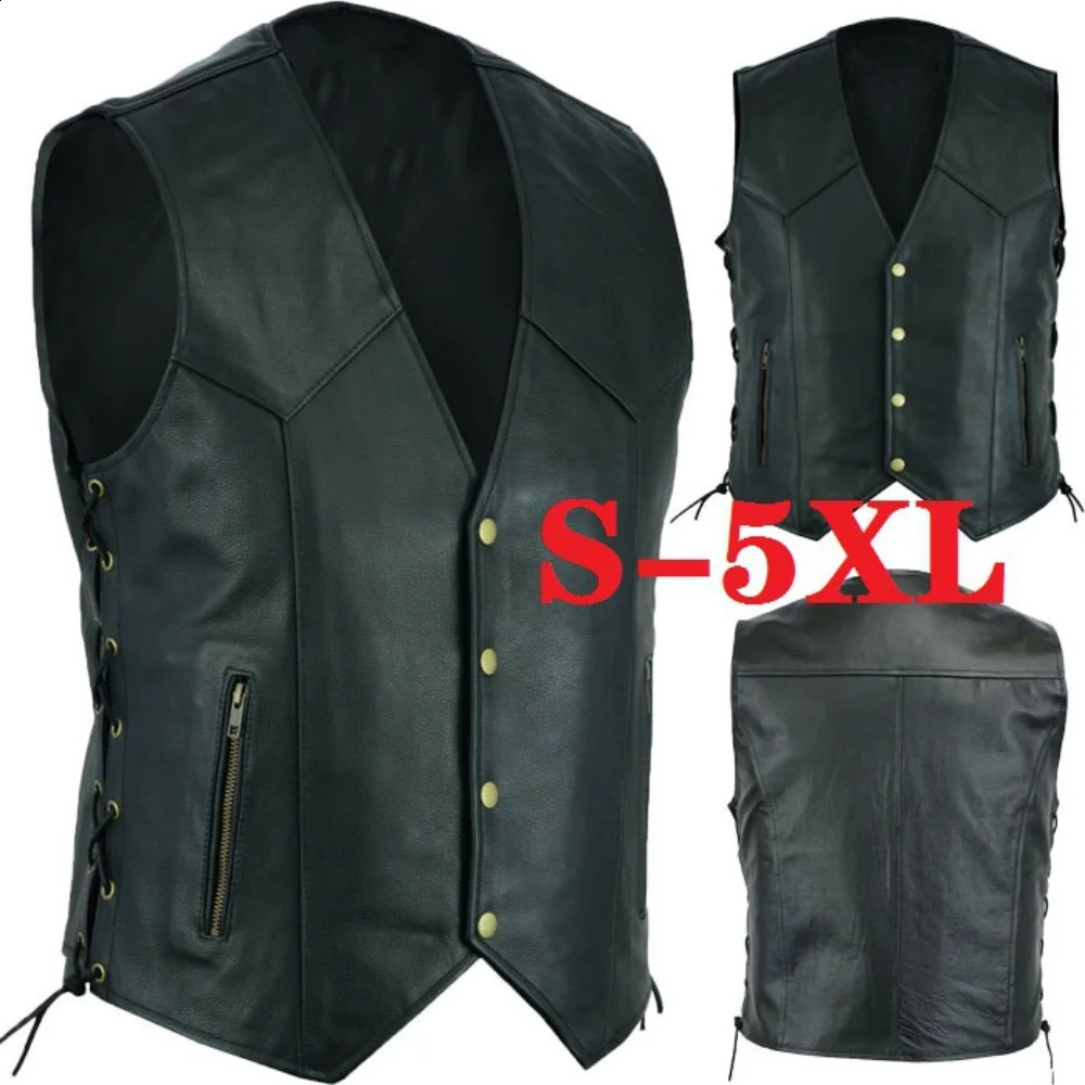 Mens Leather Vest Jacket Vneck Single Breasted Zipper Strap Short Large Size 5XL Sleeveless Top Coats Fashion Ropa De Hombre 240822