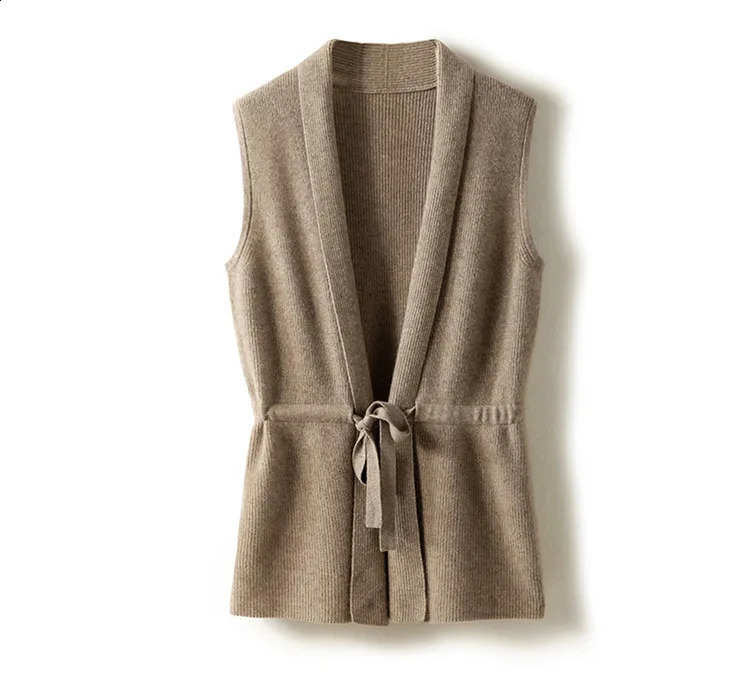LDZWSM Vente de cachemire Viette femme en V Couleur solide Couleur sans manches cardigan tricot en tricot Pull Loose Pure laine pure 240822