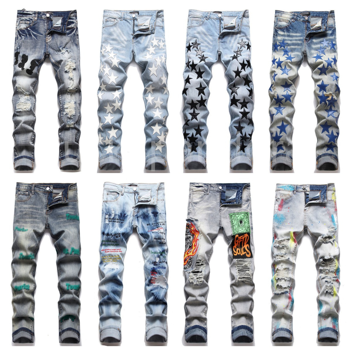 Mens Designer Jeans Fashion men jeans Style Jean Hombre Letter Star Embroidery High-end Pants Patchwork Ripped For Motorcycle Pant Mens Skinny Jeans