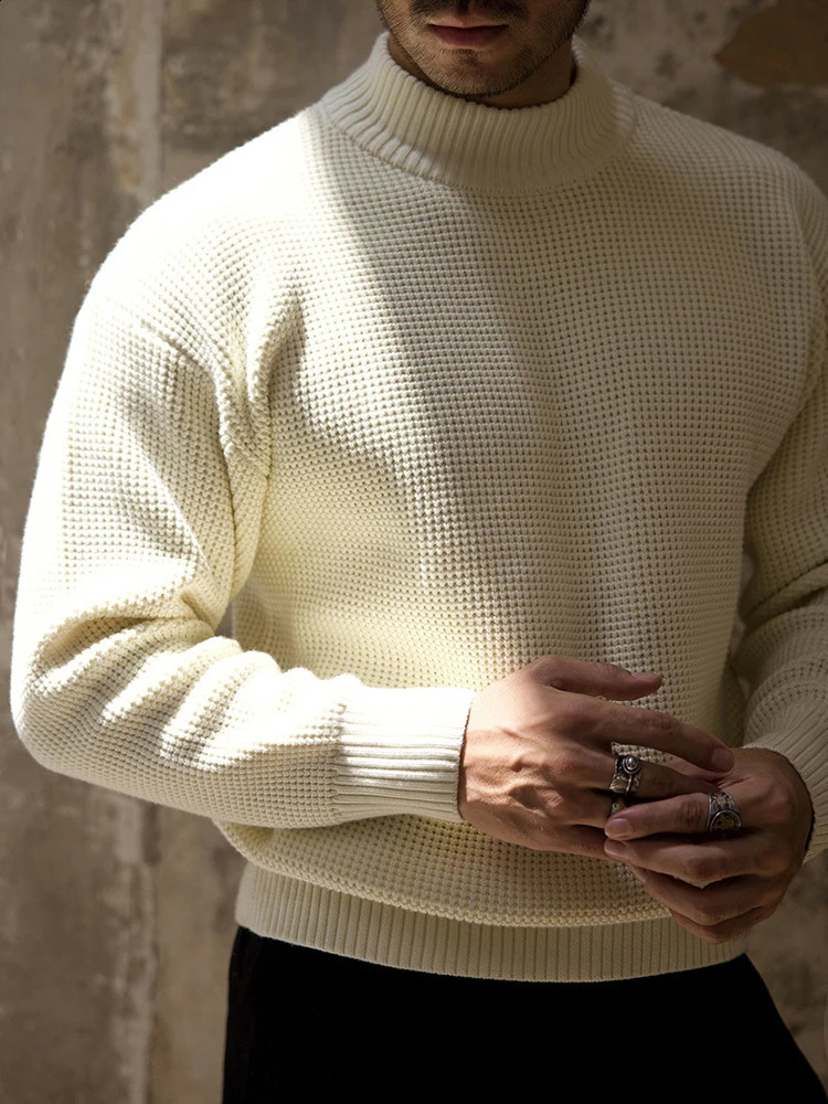 Vintage Turtleneck Sweater Men Long Sleeve Solid Color Knitwear Mens Jumper Tops Spring Fashion Knitting Pullover Male Sweaters 240823