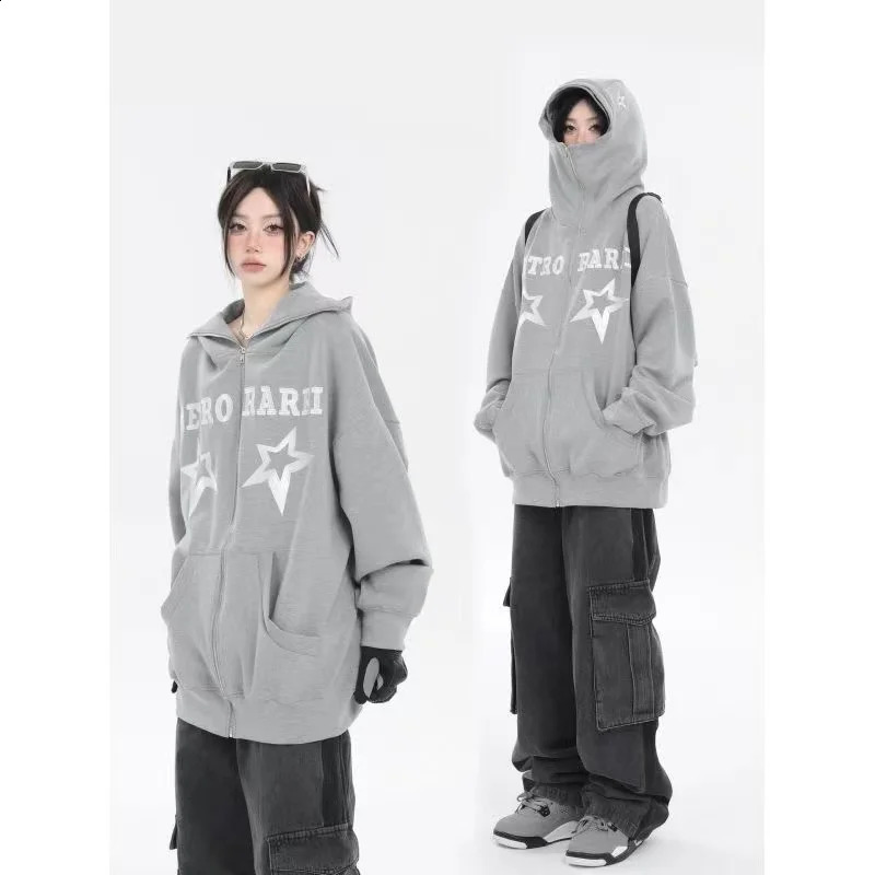 Zip Up Sweatshirts Y2K women Hoodie Streetwear Hip Hop Embroidery Star Letter Cotton Zipper Hooded Jacket Harajuku casual jacket 240822