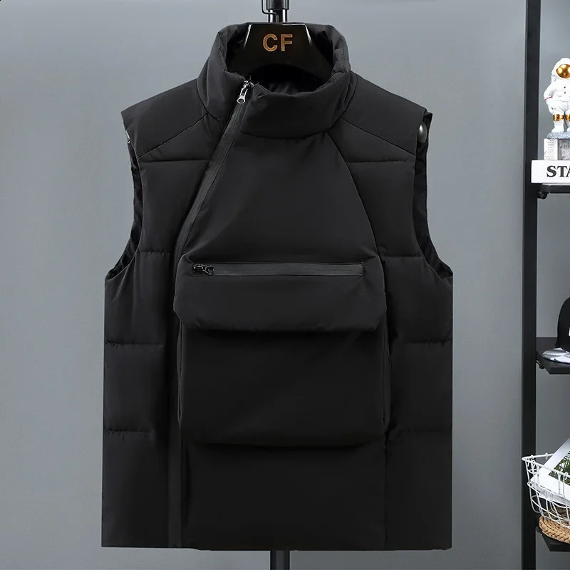 Hommes automne d'automne hiver en coton gilet de poche avant giletcoat veste sans manches à manches à manches cols coloride à fermeture éclair so