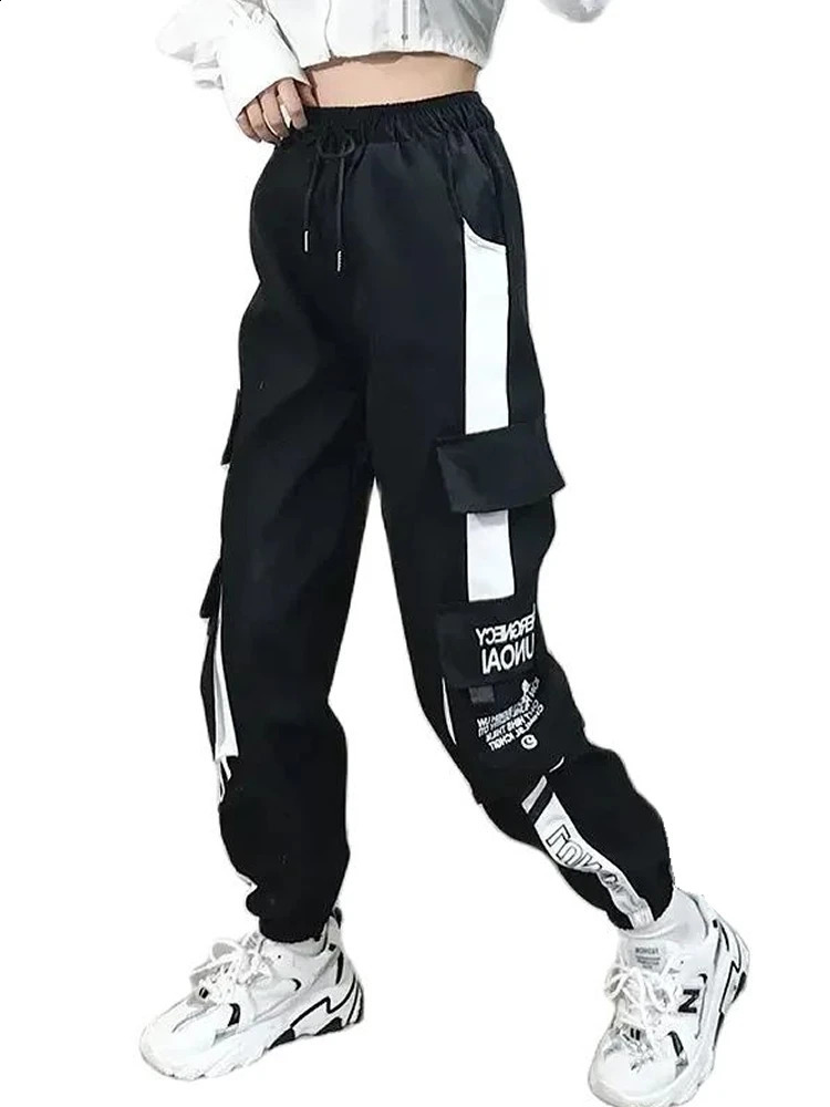 Womens fashionable hip-hop cargo pants with multiple pockets and ribbons harem style casual streetwear sports pants size S-5XL 240822