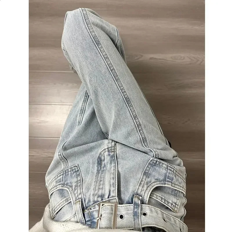 Jeans en vrac à jambe droite bleu pour femmes pantalon à bas de la cloche slinomaire à taille haute