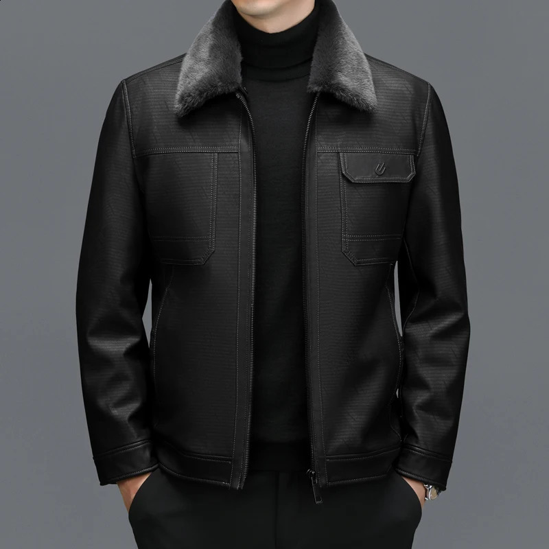 ZDT-8051 Mens Genuine Leather Down Coat Winter Genuine Leather Coat Sheepskin Jacket Lapel Thickened Casual Coat 240822