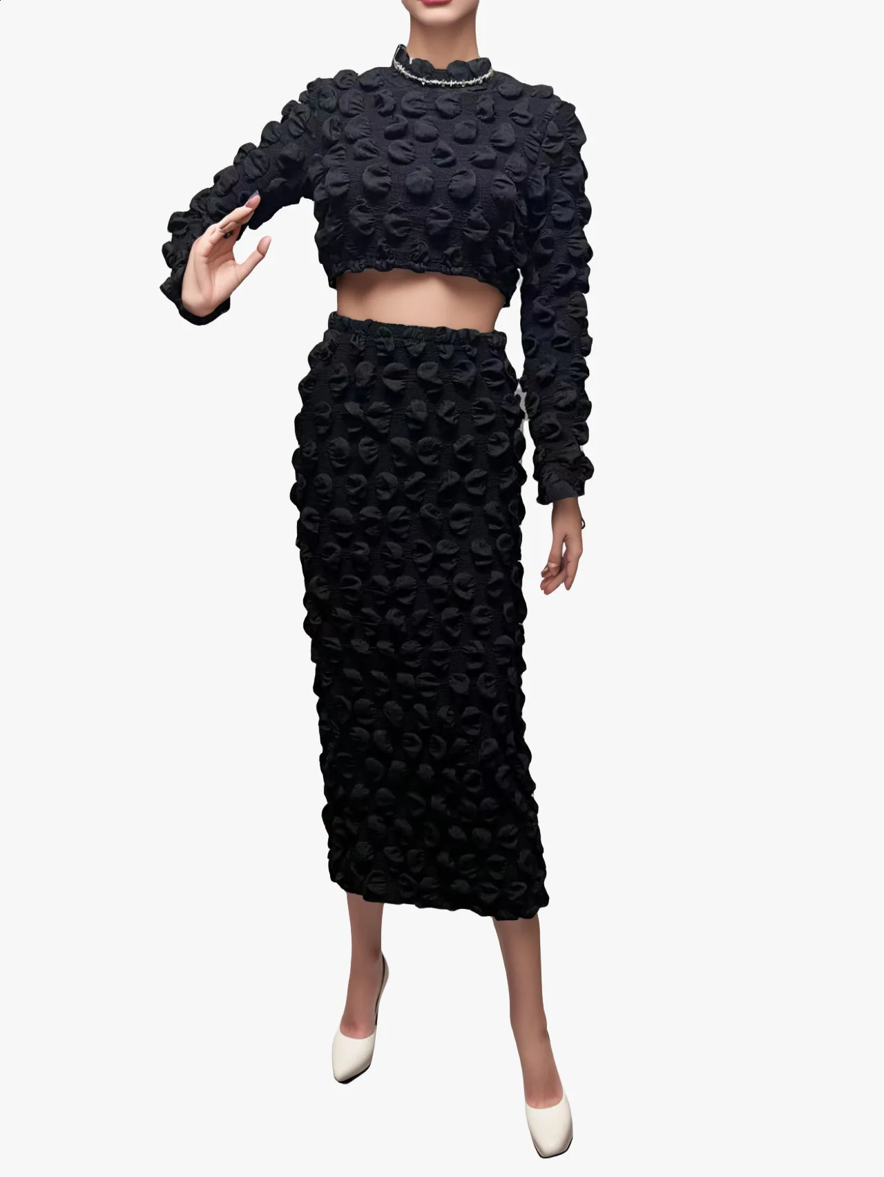 Printemps 2024 Femme Drop Drop bulle à manches longues à manches longues Body Body Casual haute jupe longue plus taille 240822