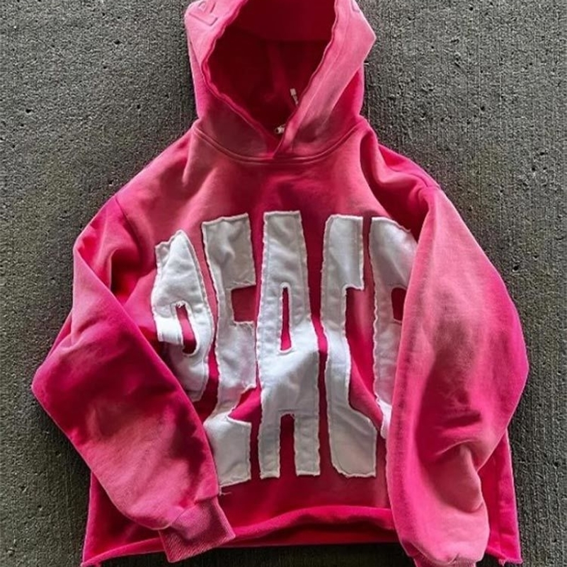 Retro Mens Oversize Hoodie Letter Printed Loose Long Sleeve Hooded Sports Sweatshirt 2024 Hip Pop Street Gyms Pullover y240822