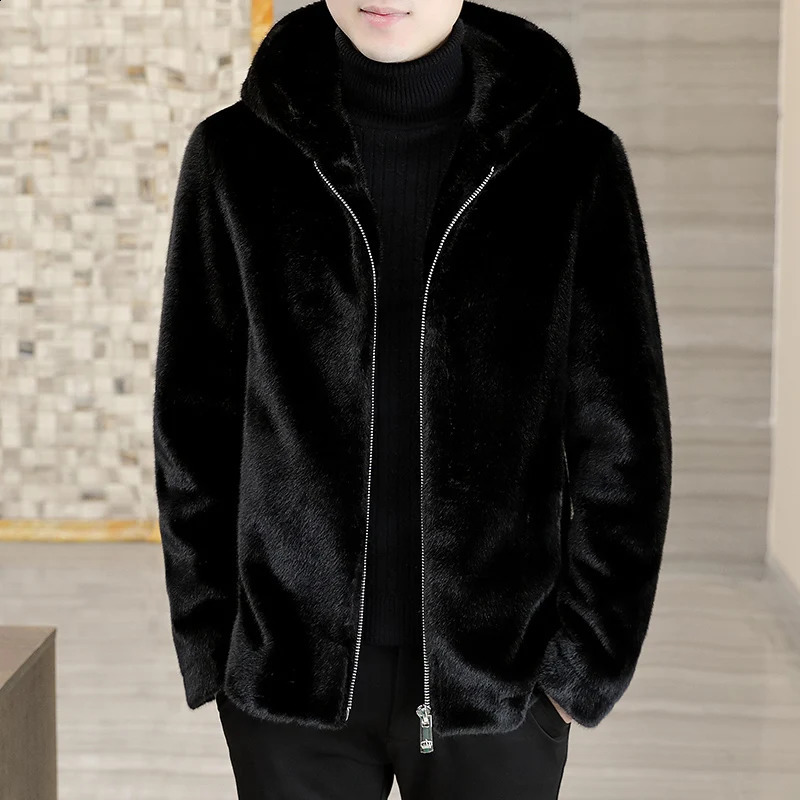 High quality 2024 autumn and winter mens thick wool jacket casual warm plush jacket black zipper windproof top 240823
