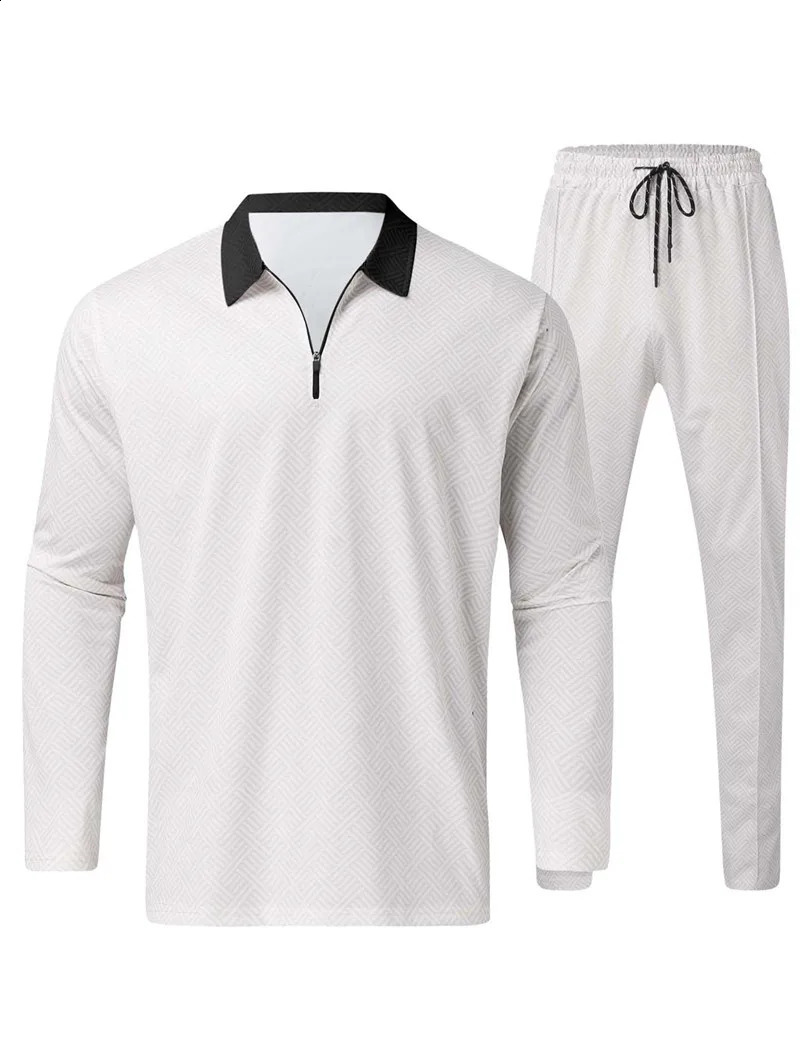 Fashion Mens Two Piece Sets Graphic Printed Polo And Slim Pants Suits For Men Spring Autumn Clothing Casual Streetwear 240822