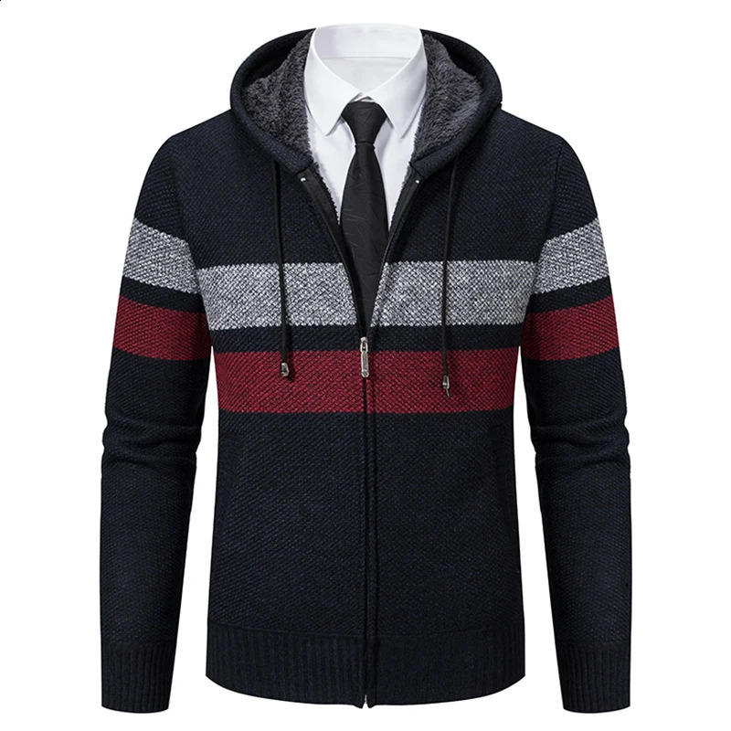Hommes rayé Cardigan hiver pull polaire pull à capuche vêtements Harajuku japonais décontracté coupe-vent coréen tricot veste manteau 240823