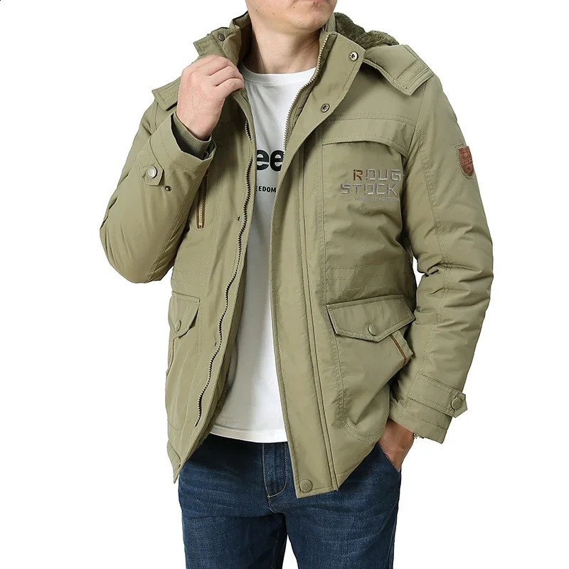 Cargo Jackets Men Winter Outdoor Windproof Warm Casual Fleece Jacket Thick Hooded Coat Solid Color Outerwear Mens Clothing 240823