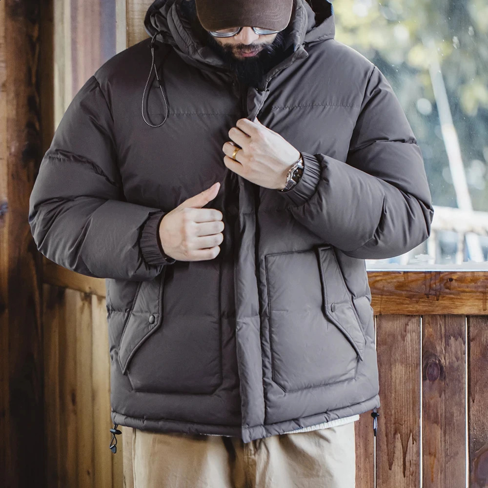 Maden Vintage Wax Surface Down Jacket Removable Hooded Thickened Standup Collar Puffer Coat 2023 Winter Mens Padded Clothing 240823