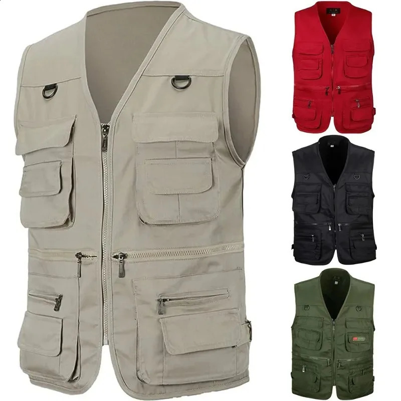 Spring Autumn Mens Fishing Vest Outdoor Multipocket Sleeveless Tactical Hunting Hiking Travel Casual Waistcoat Jacket 240822