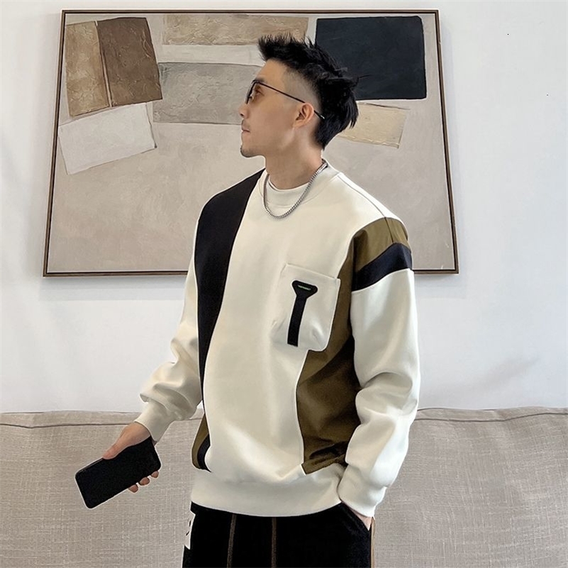 Spring Autumn Fashion Solid Color Patchwork Hoodies Casual Loose Pullovers Korean Round Neck Long Sleeve Chaopai Sweatshirts y240822