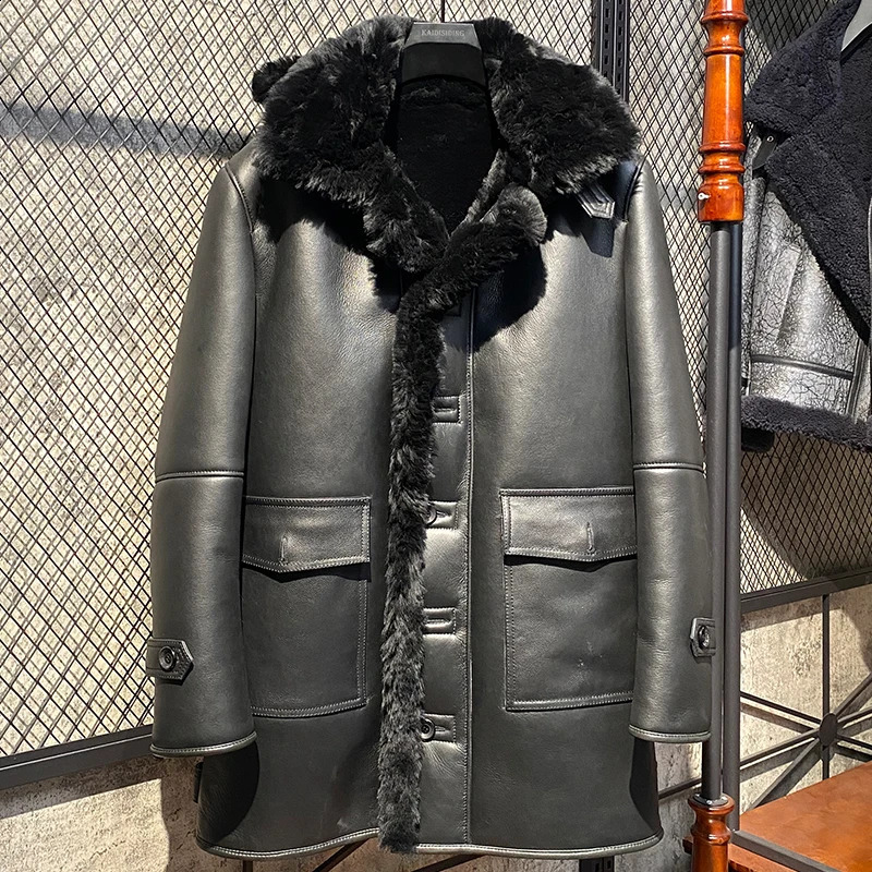 Mens Fur Coat Natural Fur Jacket Mid-length Genuine Leather Sheepskin Coats for Men Thickened Casual Real Fur Clothes Winter 240822