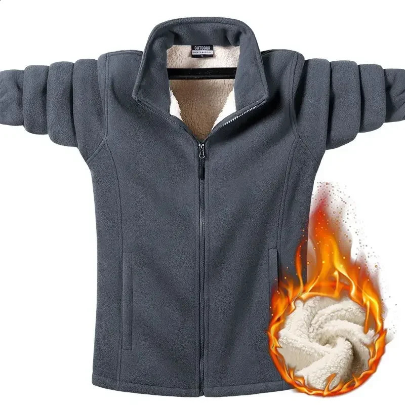Mens Fleece Standcollar Jacket Winter Sherpa Lining Sweatshirt Solid Color Casual Soft Thickened Jackets Warm Coat 240822