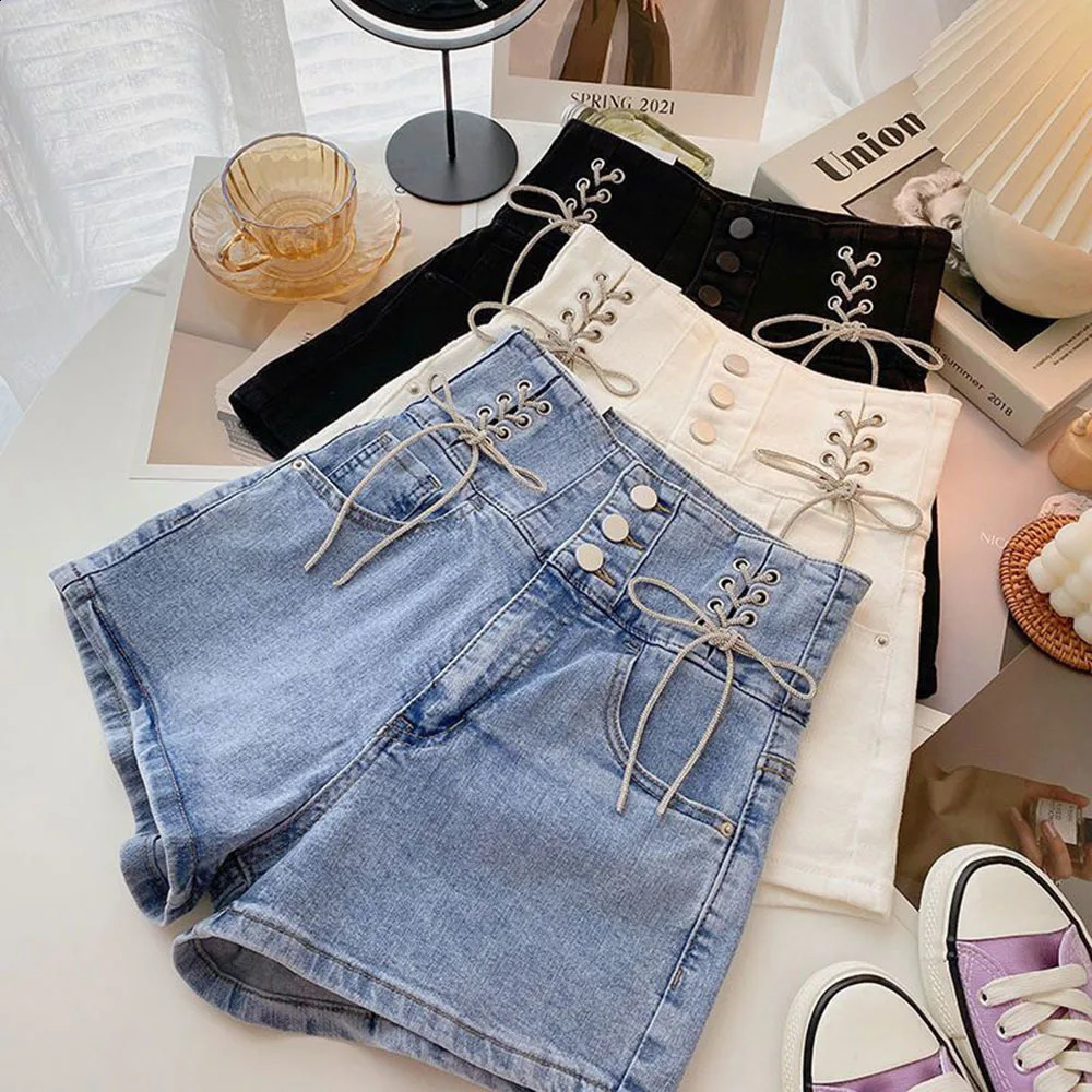 Shorts de poitrine simples de style coréen femmes denim haut taille décontractée été sketny jeans courte simple mode élégant chic 240823
