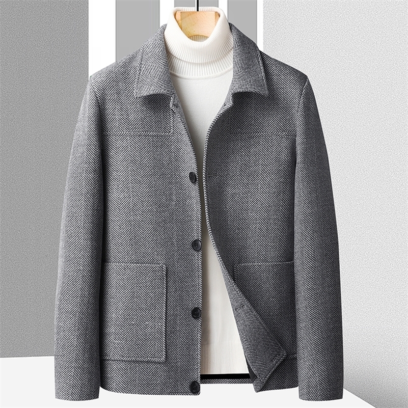 Autumn Winter Herringbone Patterned Woolen Jacket for Men High Quality Business Casual Formal Coat Short Social Trends y240823