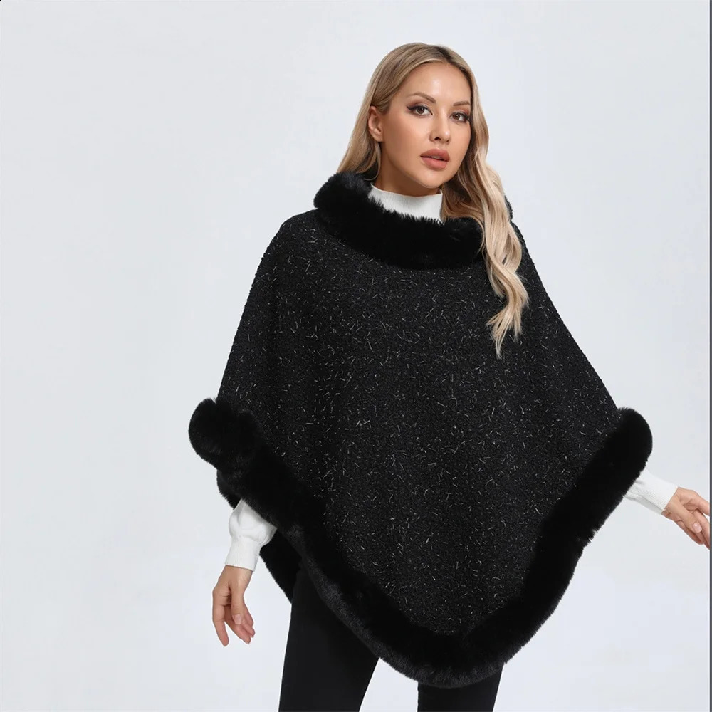 6-color womens granular velvet shiny silk solid floral faux fur O-neck loose open collar coat winter thick warm shawl coat 240824