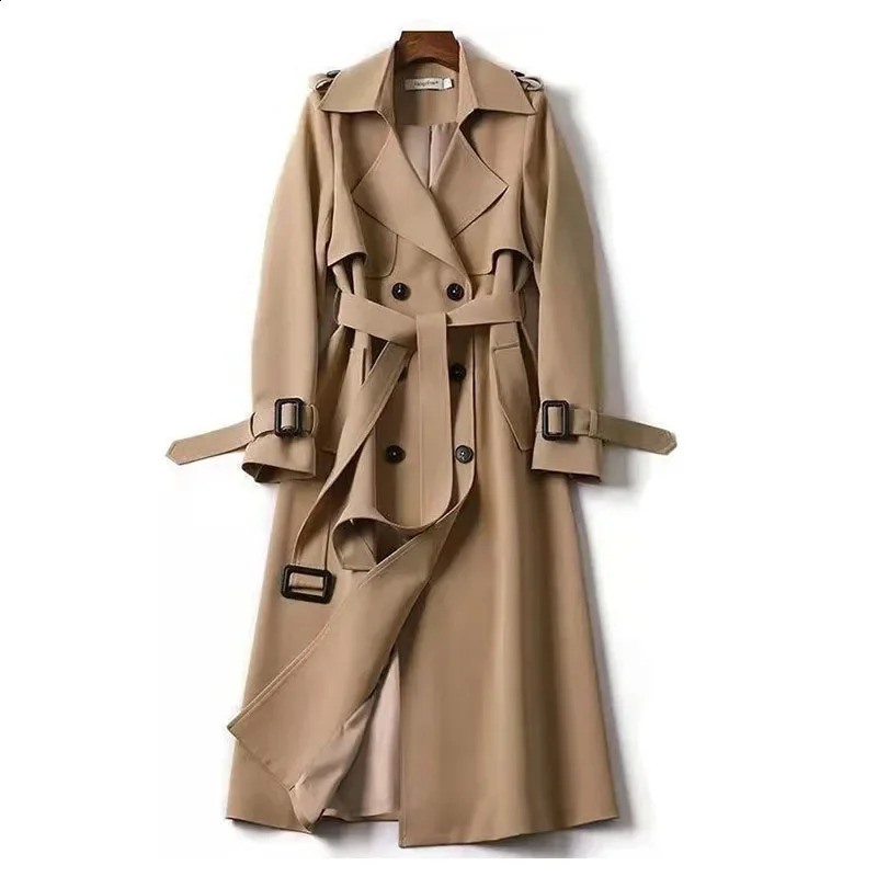 Spring and autumn womens windbreaker with belt womens medium length jacket ultra-thin trench solid color streetwear womens casual jacket 240824