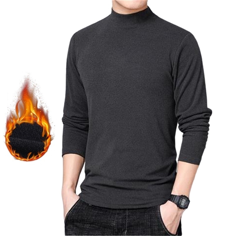 Winter T Shirt For Men Long Sleeve Tshirts Thermal Underwear Solid Color With Thin Fleece Undershirt Clothing y240823