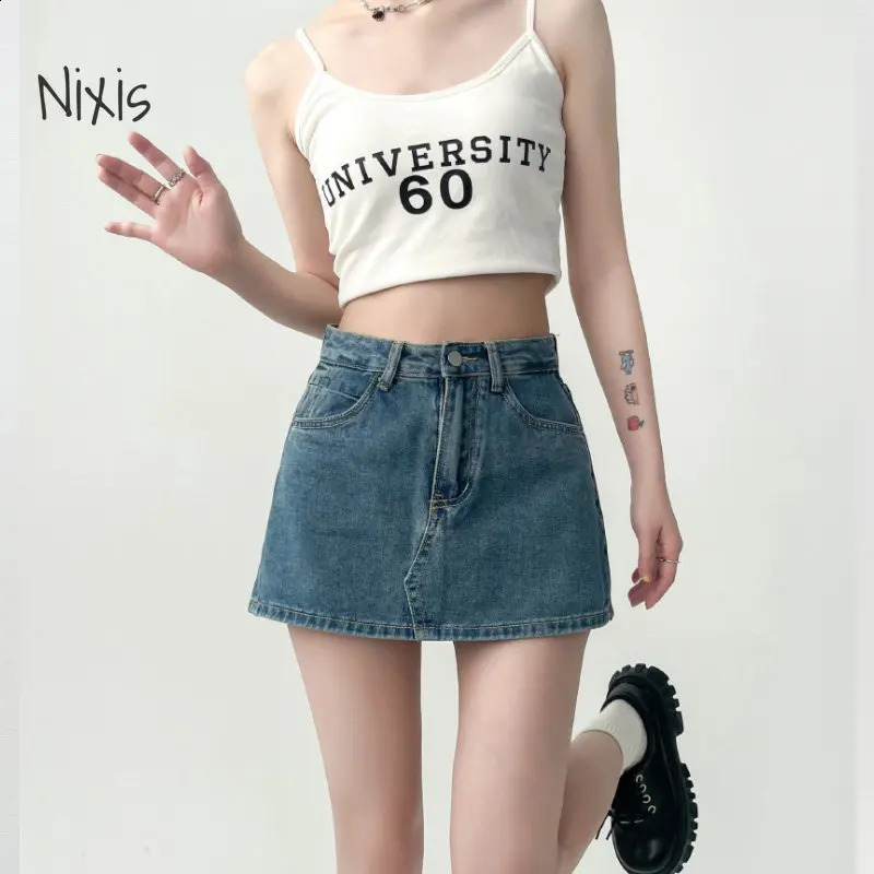 Taille haute taille A-line jupe de jean femme d'été épice mince jupe courte rétro bleu bas y2k vêtements de style coréen 240823
