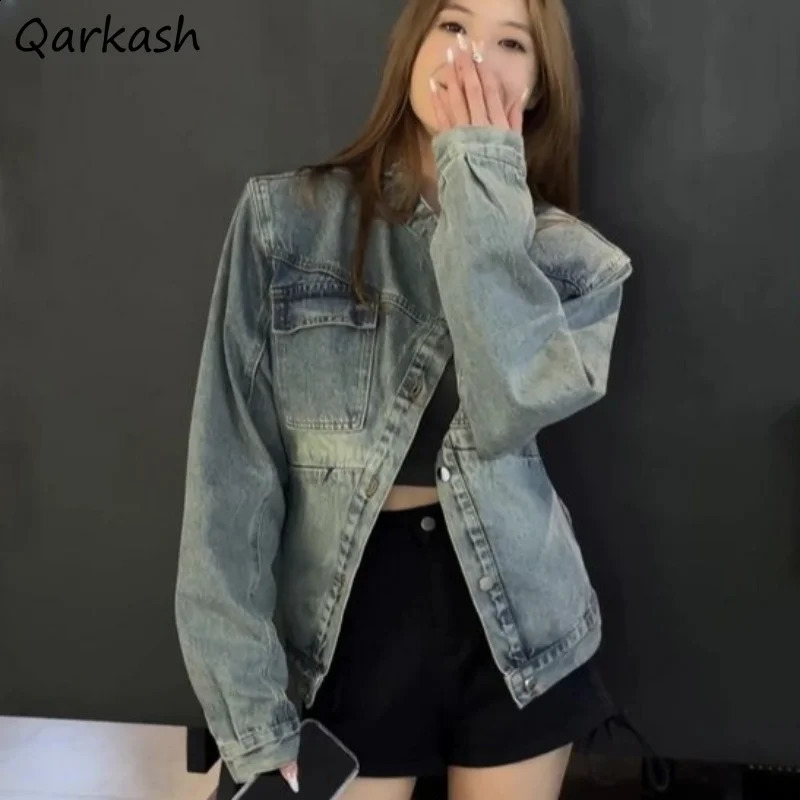 Chic Denim Coat for Women Long Sleeve Irregular All-match Korean Style Spring Autumn Fashion Jackets Casual Basic Clothing 240823