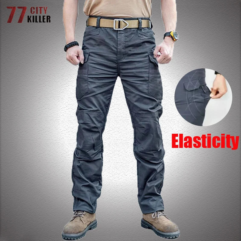 Mens City Tactical Pants Multi Pockets Cargo Pants Elasticity Combat Cotton Pant SWAT Army Slim Fat Casual Trousers 5XL 240824