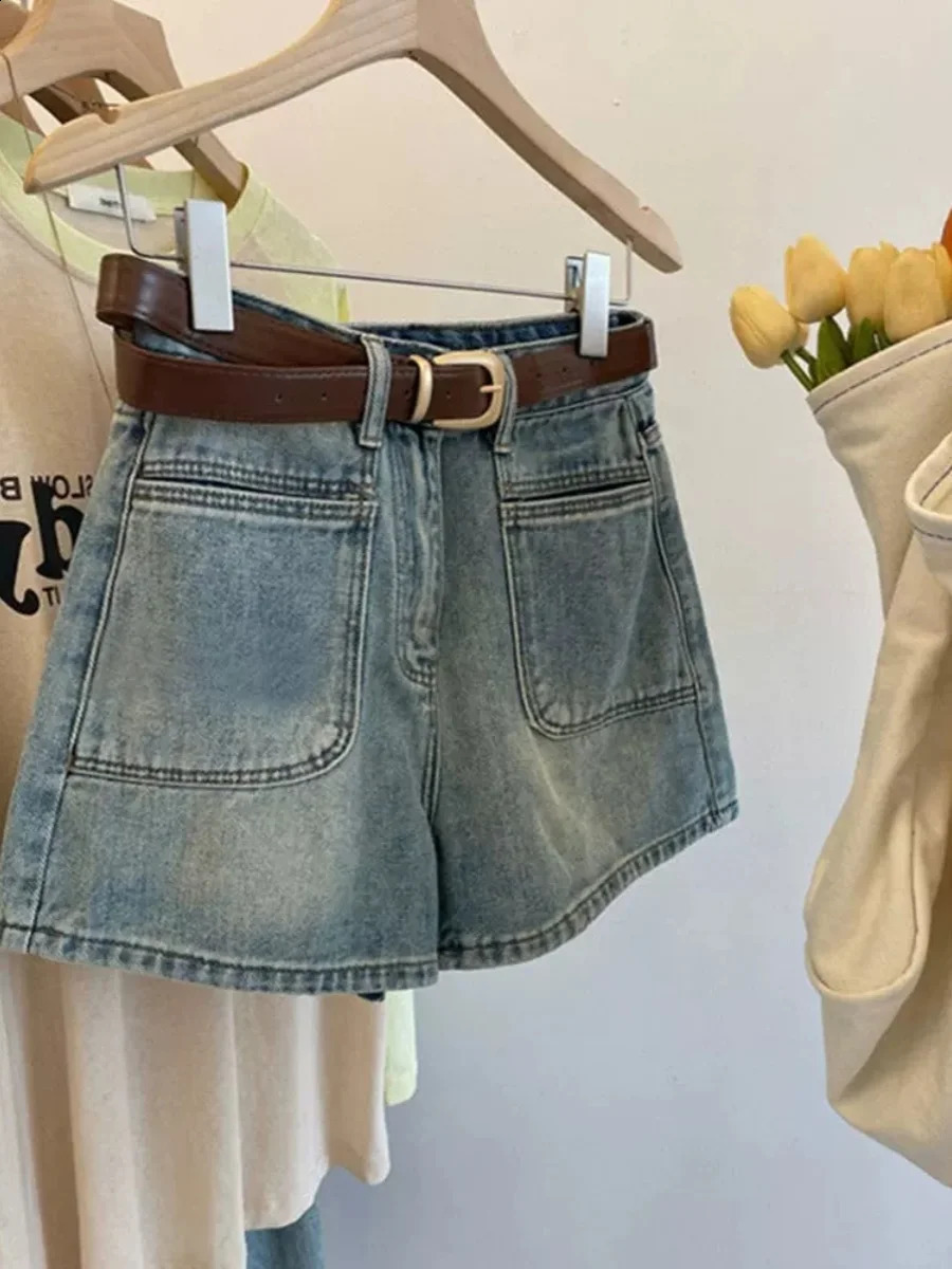 Retro Denim Shorts for Womens Summer High Waisted Loose Wide leg Short Pants Fashion A-line pants Oversized S-5XL 240823