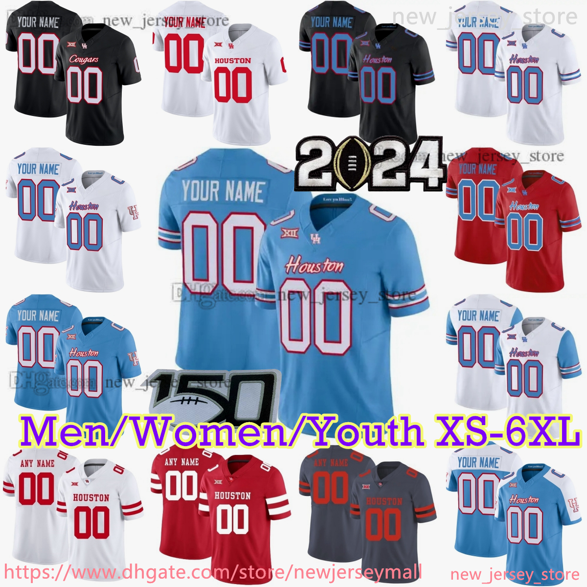 Custom 2024 Houston Cougars College Football Jersey 1 Donovan Smith Parker Jenkins Tony Mathis Jr. Earl Campbell Case Keenum Ui Ale Stephon Johns-image-908049676