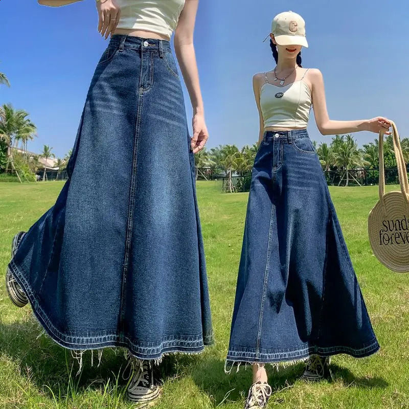 Jupes denim Femmes d'automne streetwear y2k taille haute A-line de poche décontractée jeans jupes de style coréen jupe dames 240823