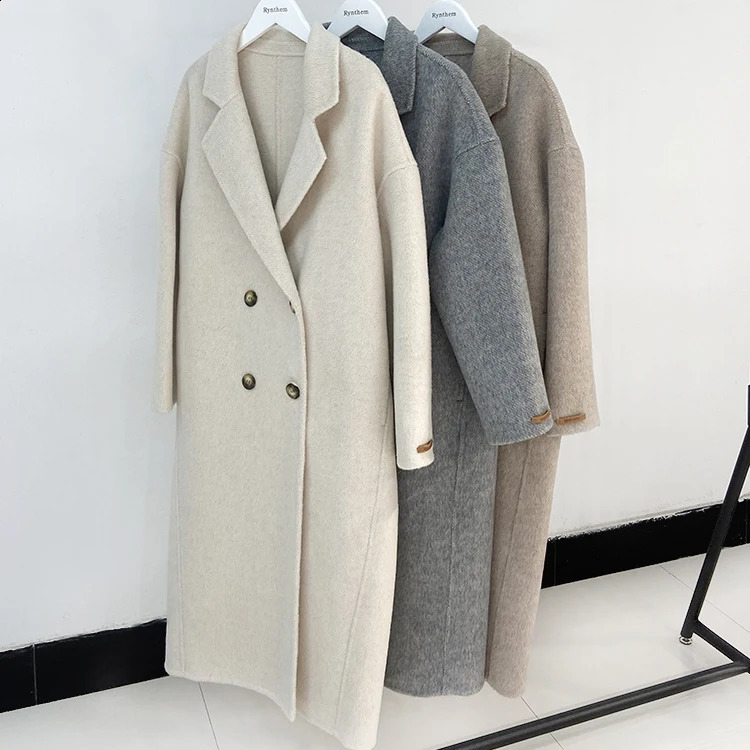 100% manteau en laine pour l'automne respirant de style lâche Élégant rayures en laine en cachemire en laine femme top 240824