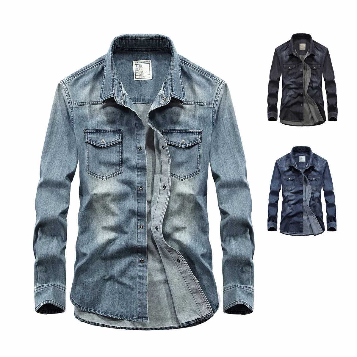 2024 Spring Mens Denim Jeans Long Sleeve 100% Cotton Single Chest Shirt Handsome Hombre Casual Jeans Top MensW240726