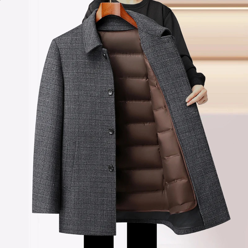 Business and Leisure 2024 Winter Mens Plain Wool Coat Duck Down Jacket Wool Windproof Jacket Thick Checkered Puff Coat 240823
