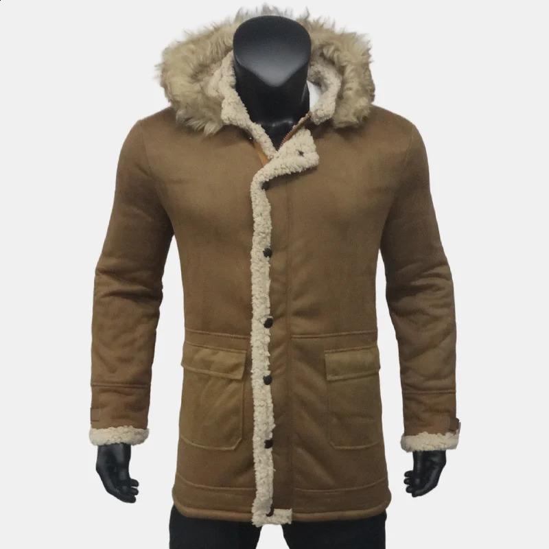 Hiver Mens Suede Coat Couvrette à vent chaud Veste en laine Veste pour hommes laine coll