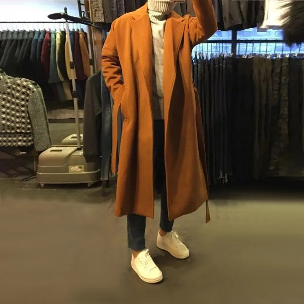 Mens maillard MidLength KneeLength Woolen Coat Autumn Winter Trend British Elegant Temperament Loose Comfort Simple Solid 240823