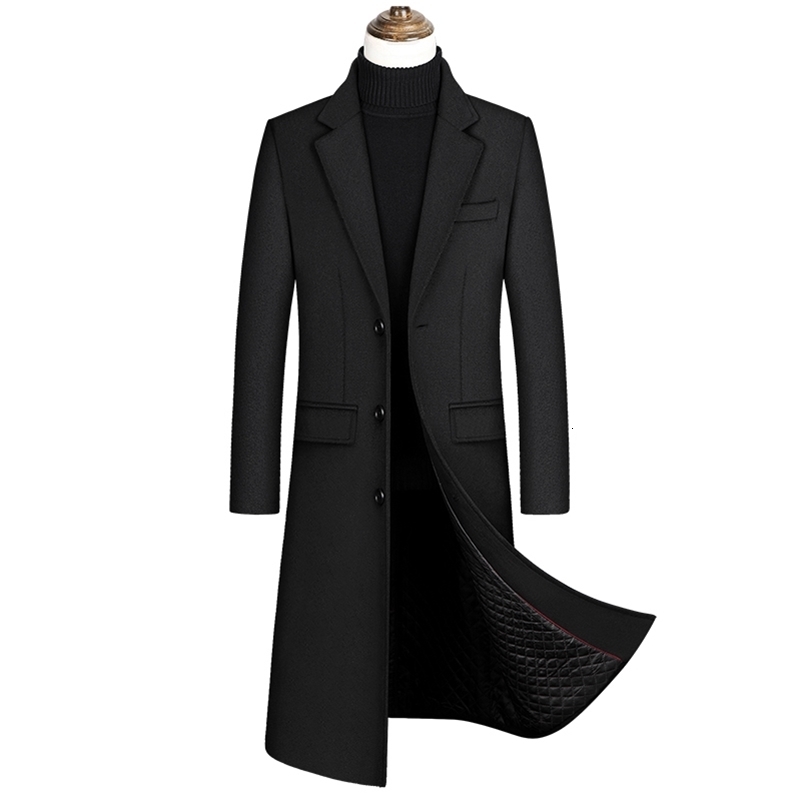 Autumn Winter Long Wool Coat Men Fashion Pea Jacket Blends Jackets Mens Woolen Overcoat y240823