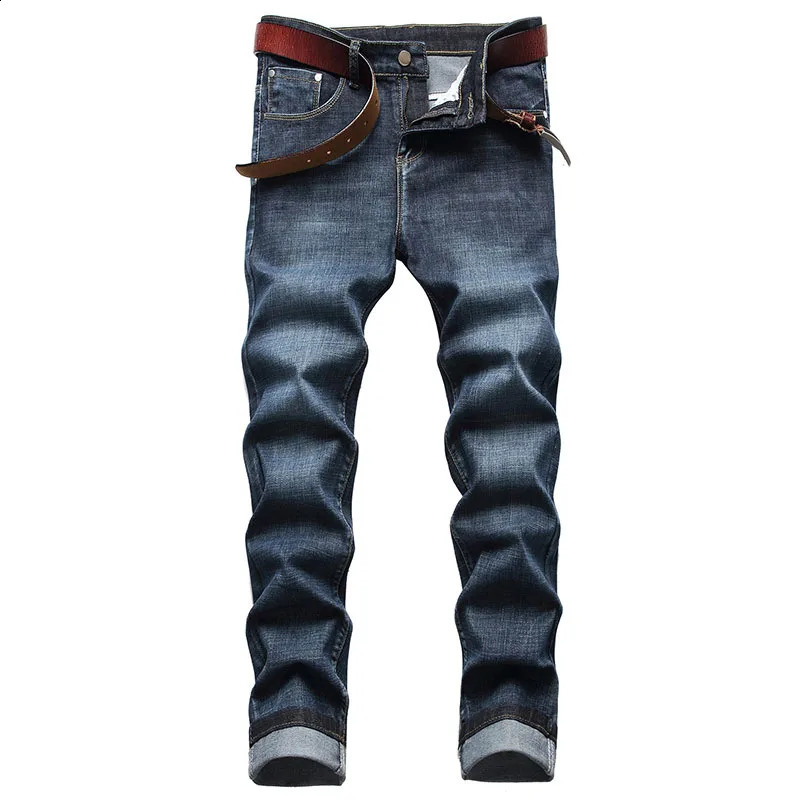 Classic Blue Jeans Men Stretch Slim Straight Regular Fit No Holes Casual Pants Denim Trousers Mens Clothing Man Jeans Fashion 240823