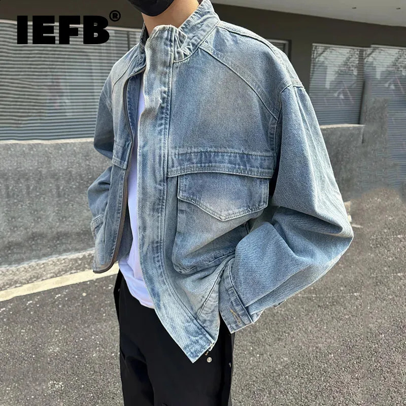 Iefb stand collier denim veste masculine coréen veste style tendance mode manche mâle mâle de poche haut de gamme d'été 9c5223 240823